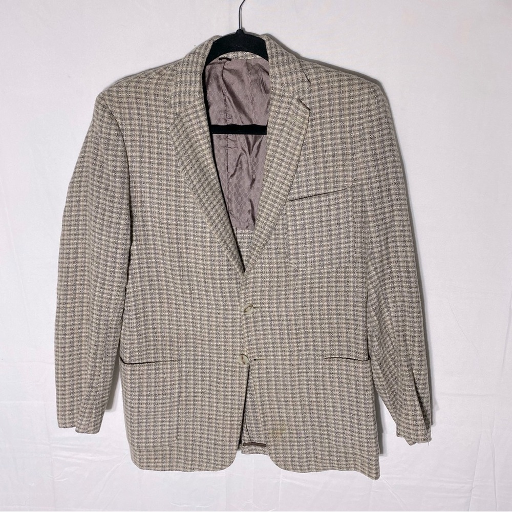 Vintage Tan Purple Plaid Tweed Blazer Sport Coat 38S Academia Dadcore